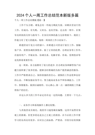 2024个人一周工作总结范本新版多篇
