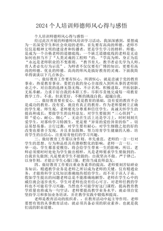 2024个人培训师德师风心得与感悟