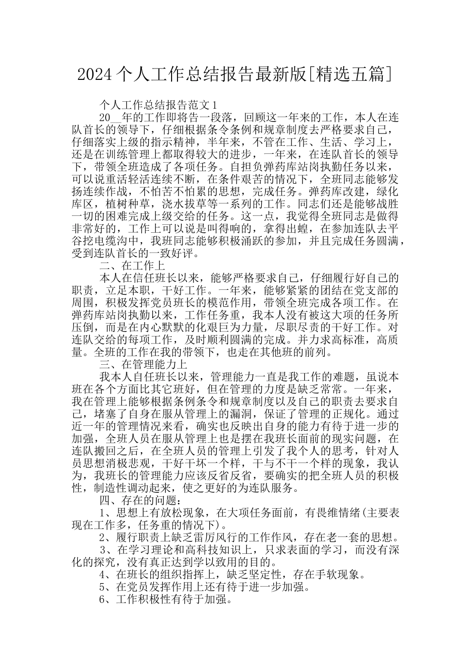 2024个人工作总结报告最新版_第1页