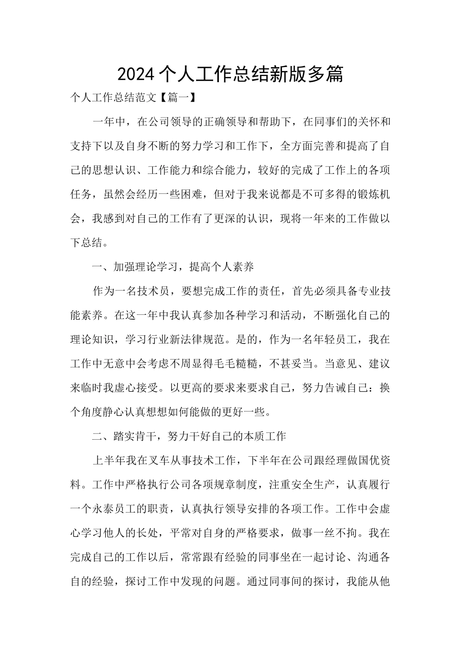 2024个人工作总结新版多篇_第1页