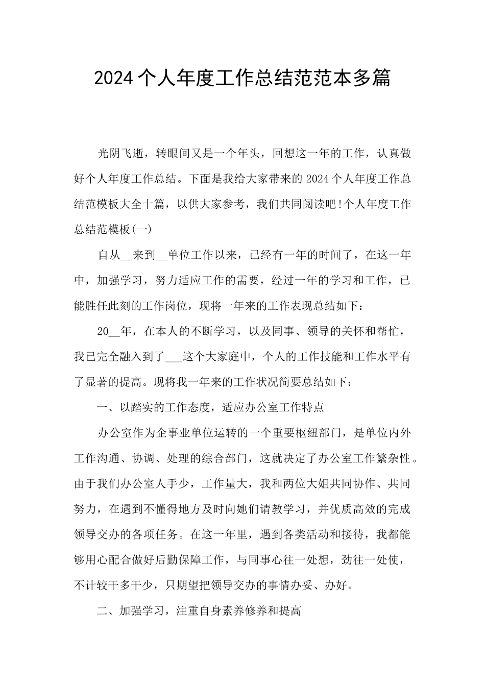 2024个人年度工作总结范范本多篇_第1页