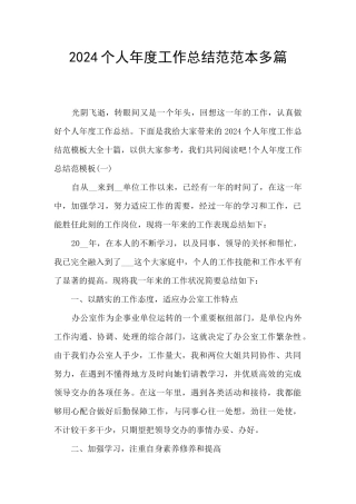 2024个人年度工作总结范范本多篇