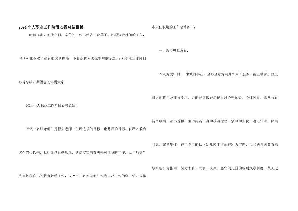2024个人职业工作阶段心得总结模板_第1页