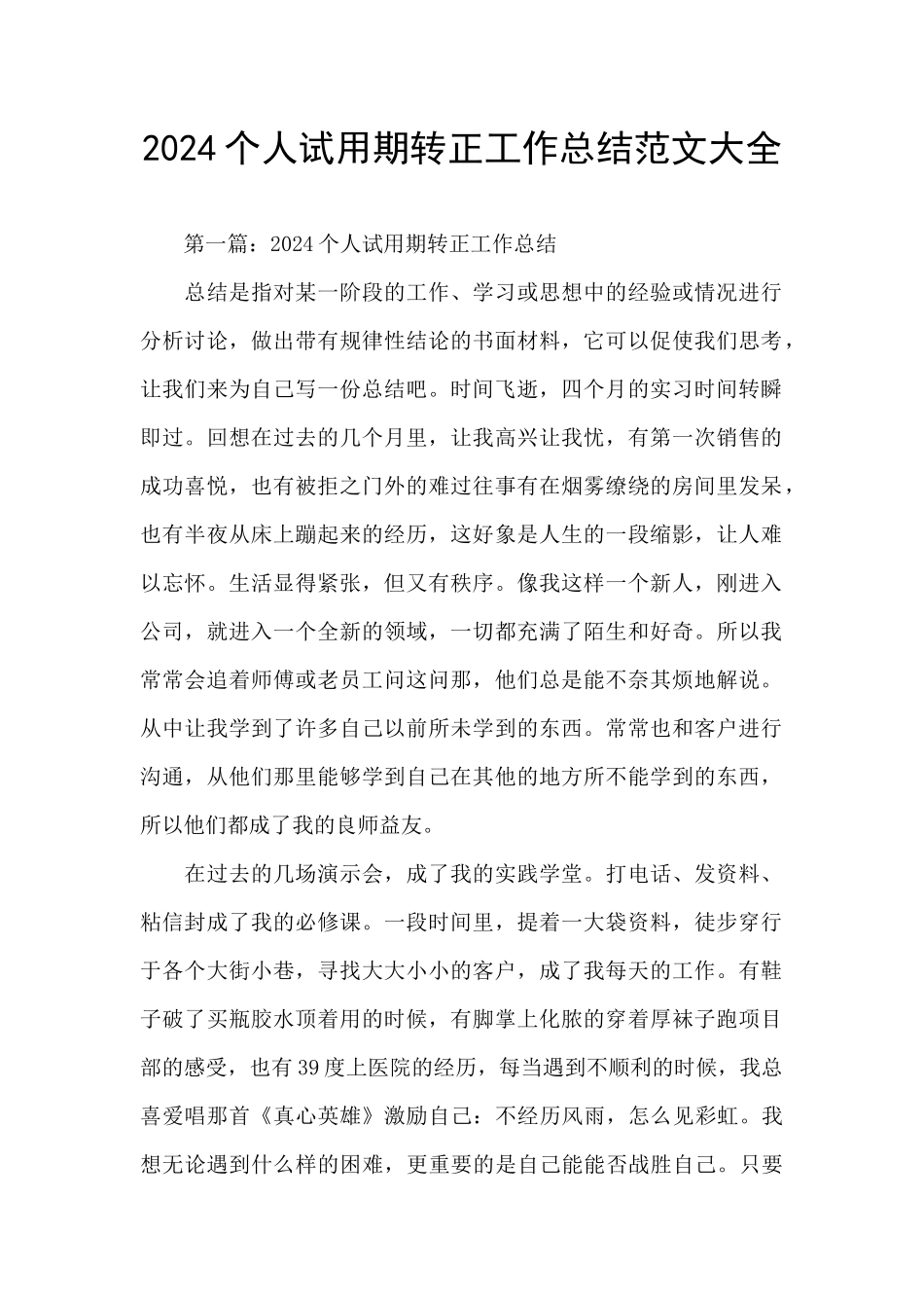 2024个人试用期转正工作总结范文大全_第1页