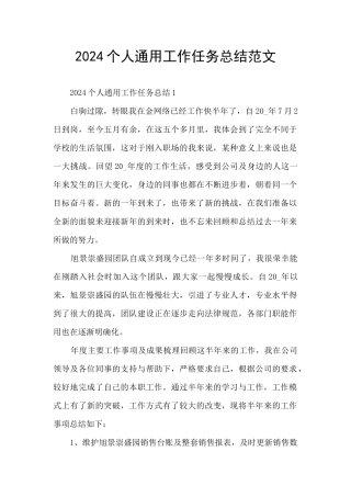 2024个人通用工作任务总结范文