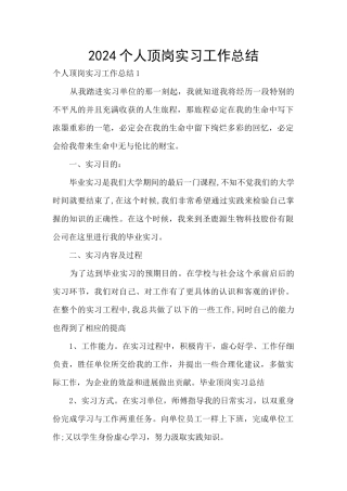 2024个人顶岗实习工作总结