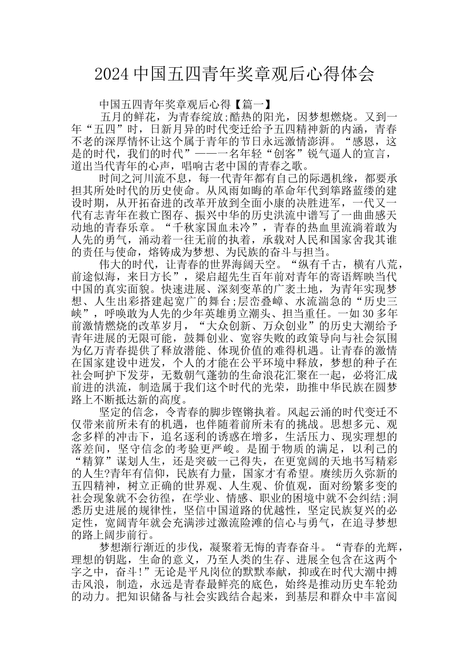 2024中国五四青年奖章观后心得体会_第1页