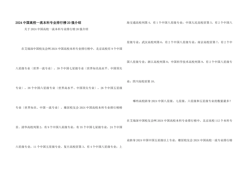 2024中国大学一流本科专业排行榜20强介绍_第1页