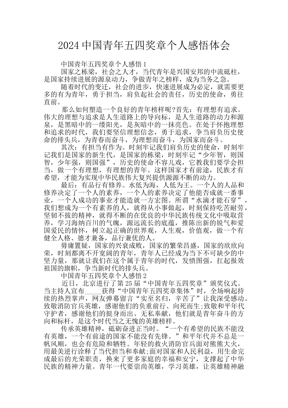 2024中国青年五四奖章个人感悟体会_第1页