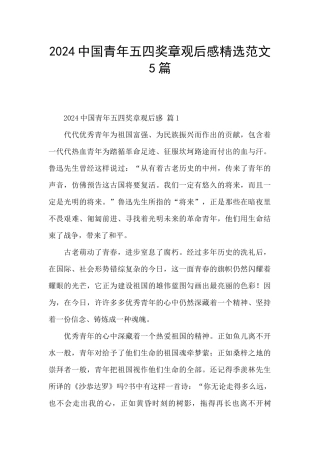 2024中国青年五四奖章观后感精选范文5篇