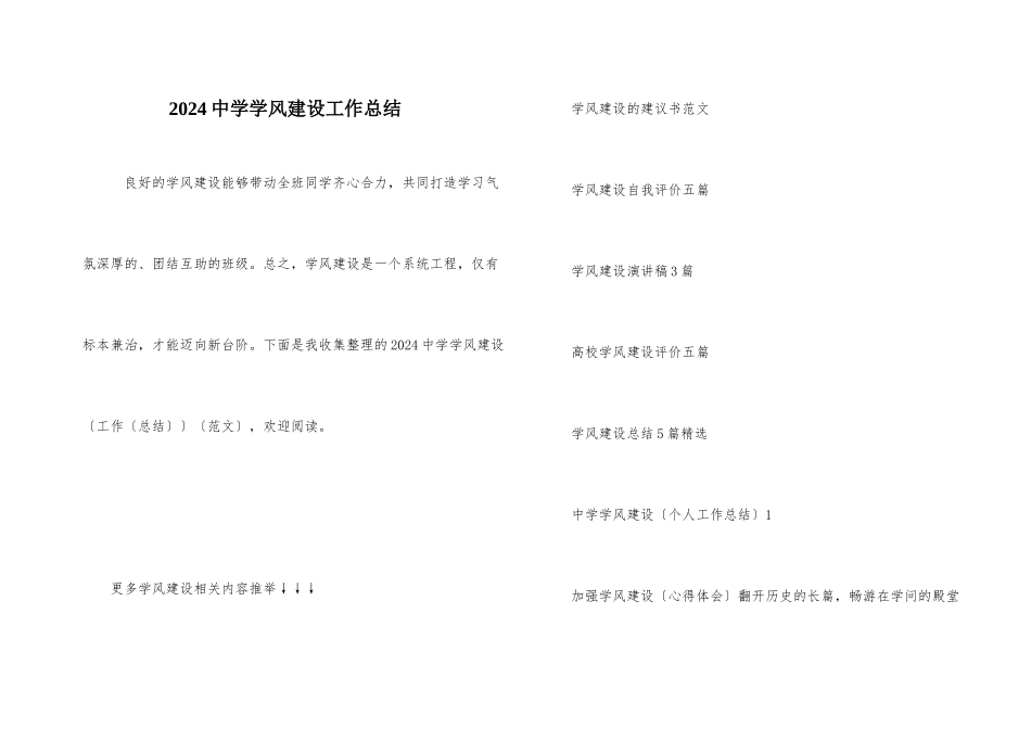 2024中学学风建设工作总结_第1页