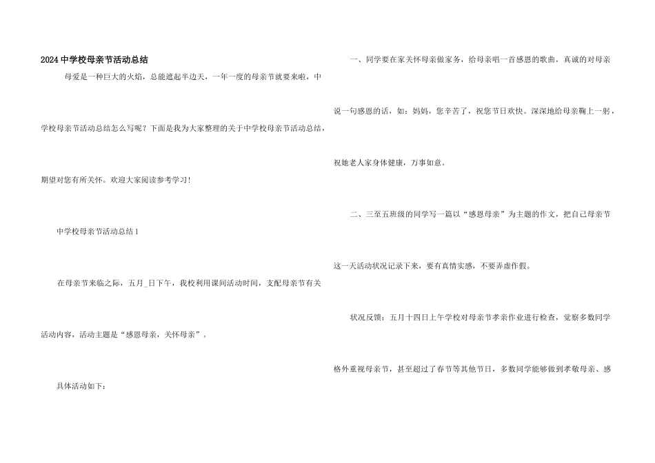 2024中小学母亲节活动总结_第1页