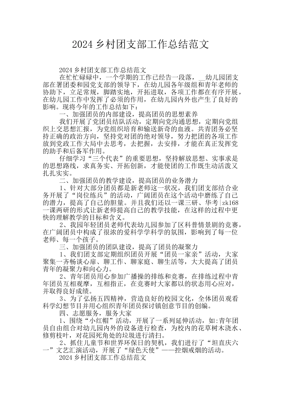 2024乡村团支部工作总结范文_第1页