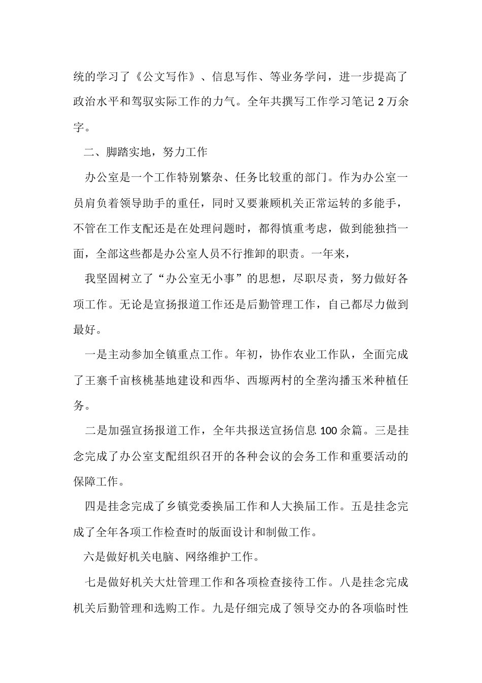 2024乡镇办公室主任的个人工作总结_第2页