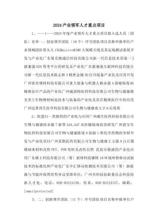 2024产业领军人才重点项目