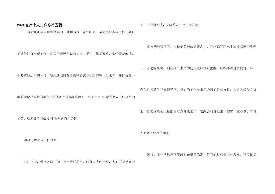 2024仓库个人工作总结五篇_第1页