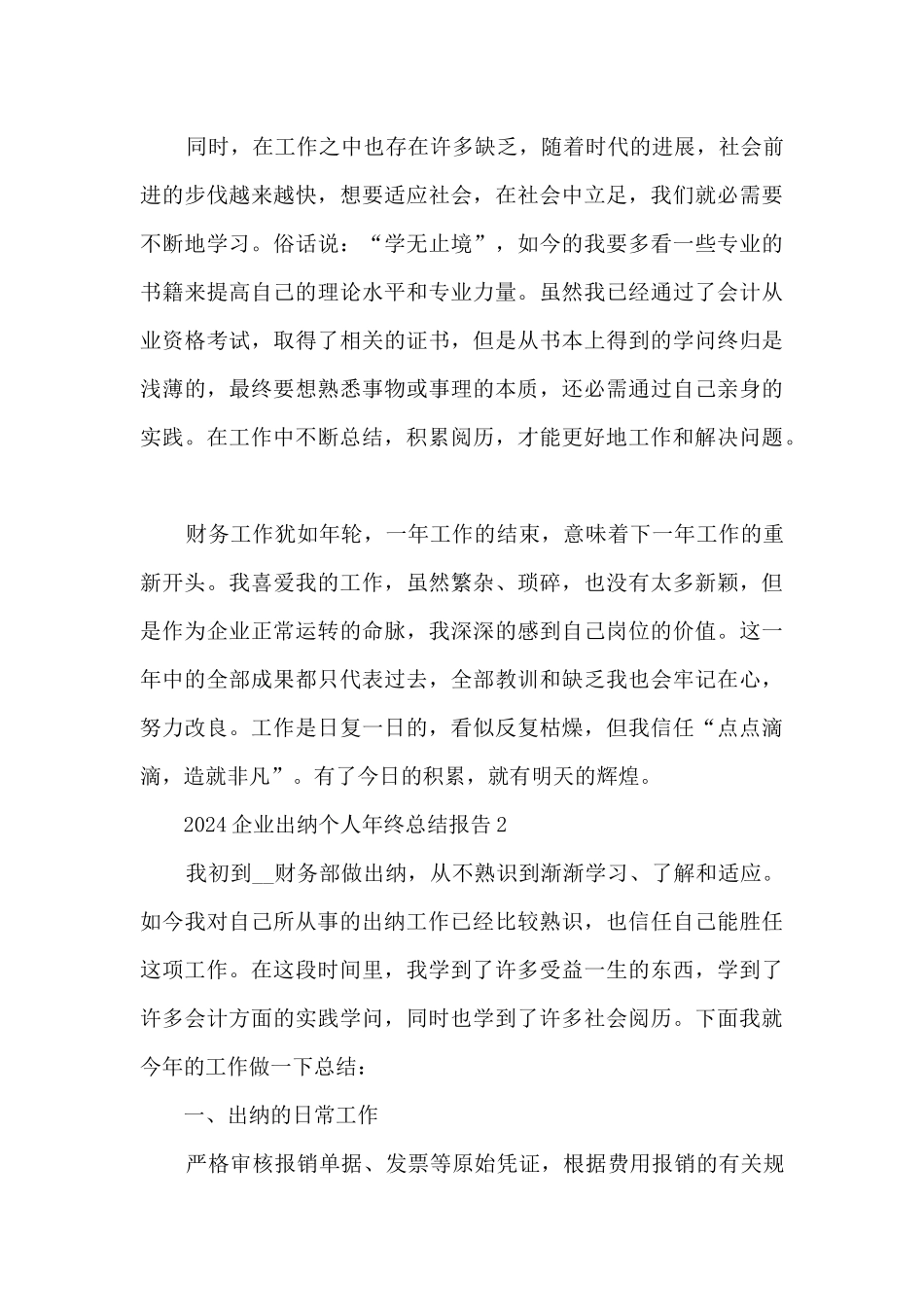 2024企业出纳个人年终总结报告_第3页