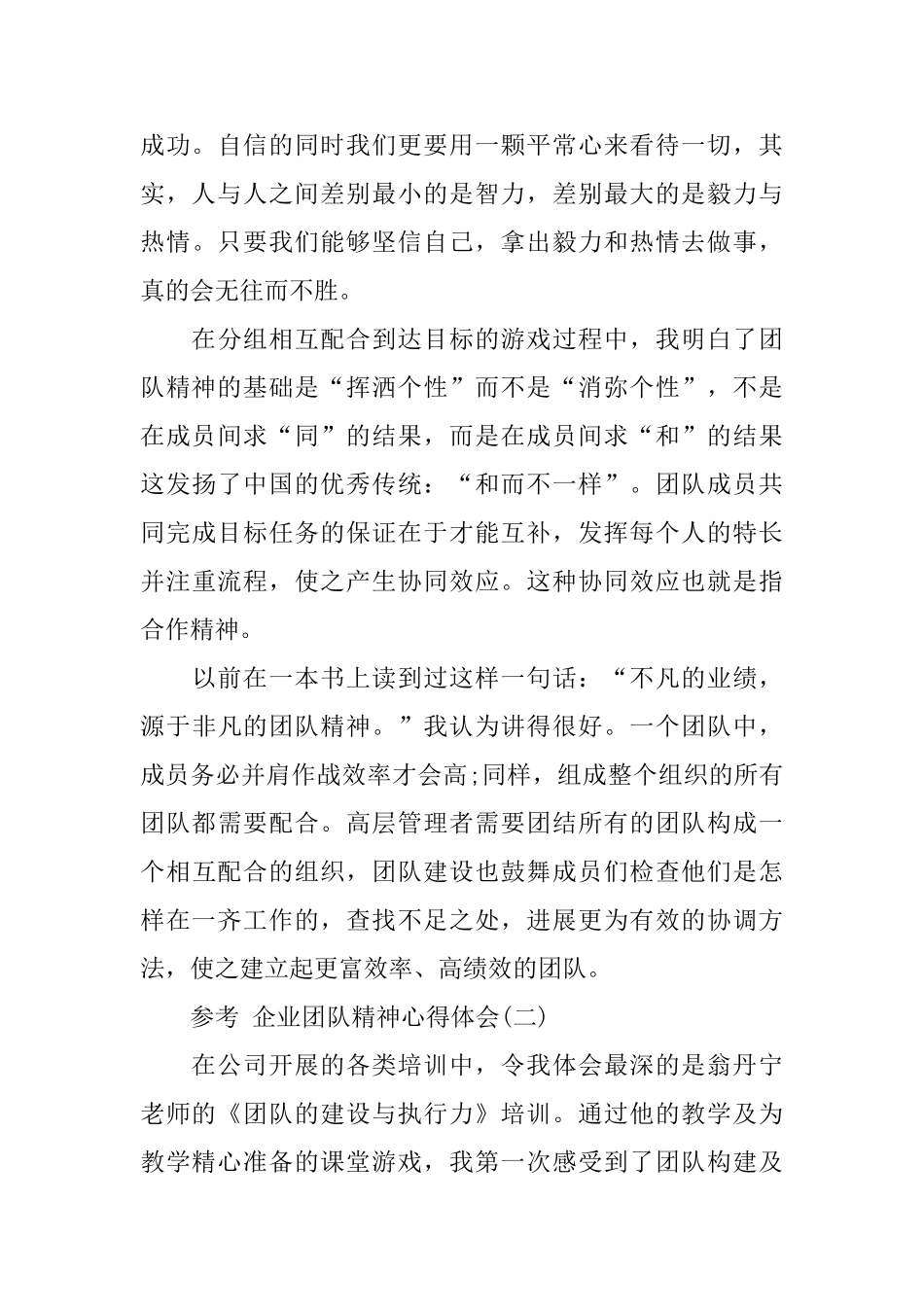 2024企业团队精神心得体会合集5篇_第3页