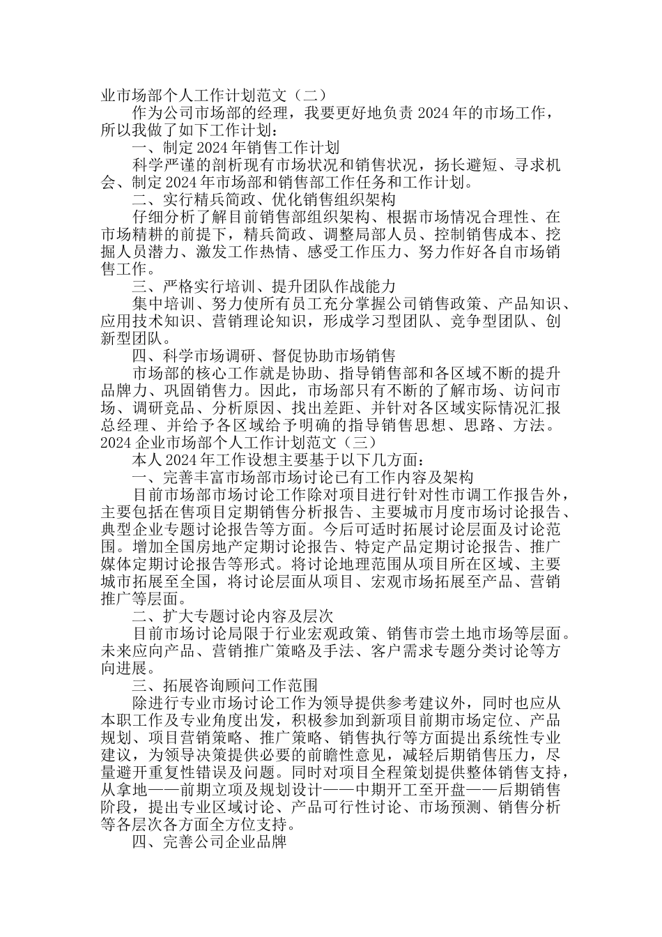 2024企业市场部个人工作计划范文_第2页