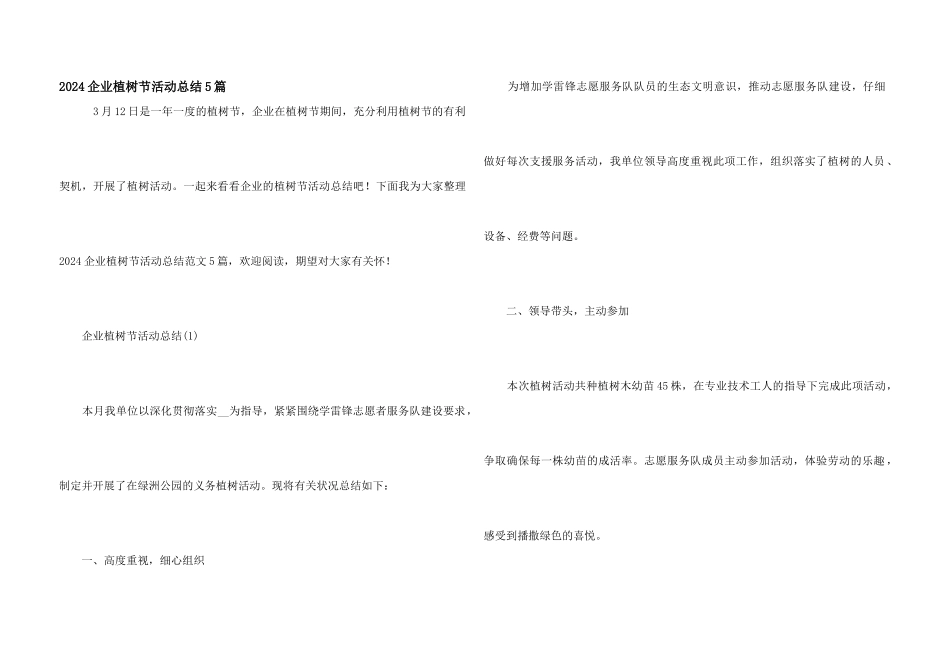 2024企业植树节活动总结5篇_第1页