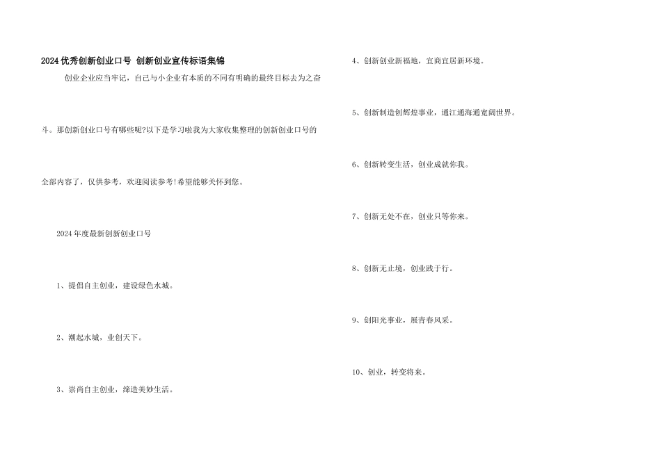 2024优秀创新创业口号_第1页
