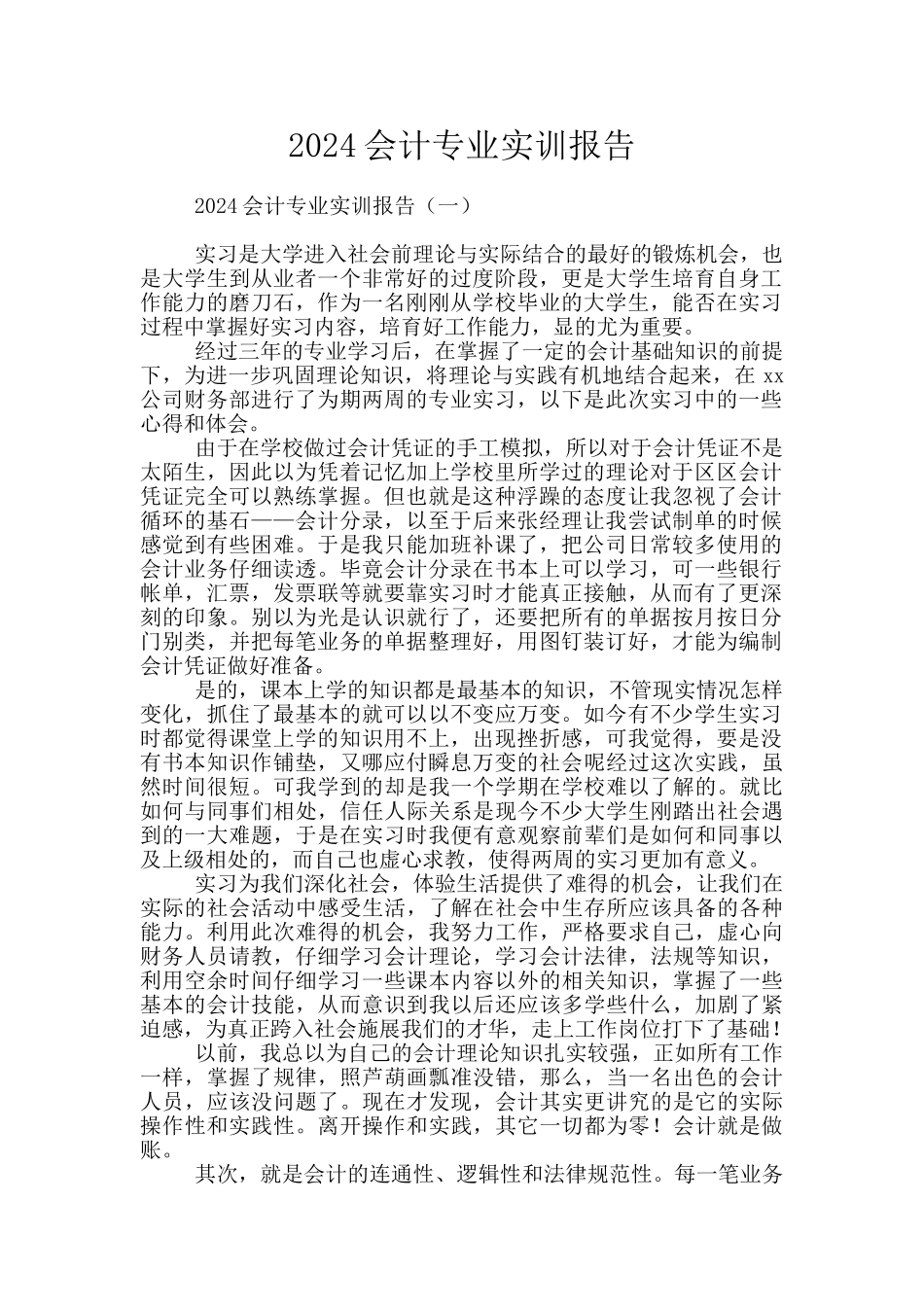 2024会计专业实训报告_第1页