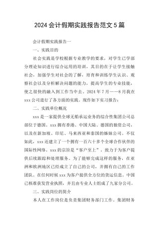 2024会计假期实践报告范文5篇