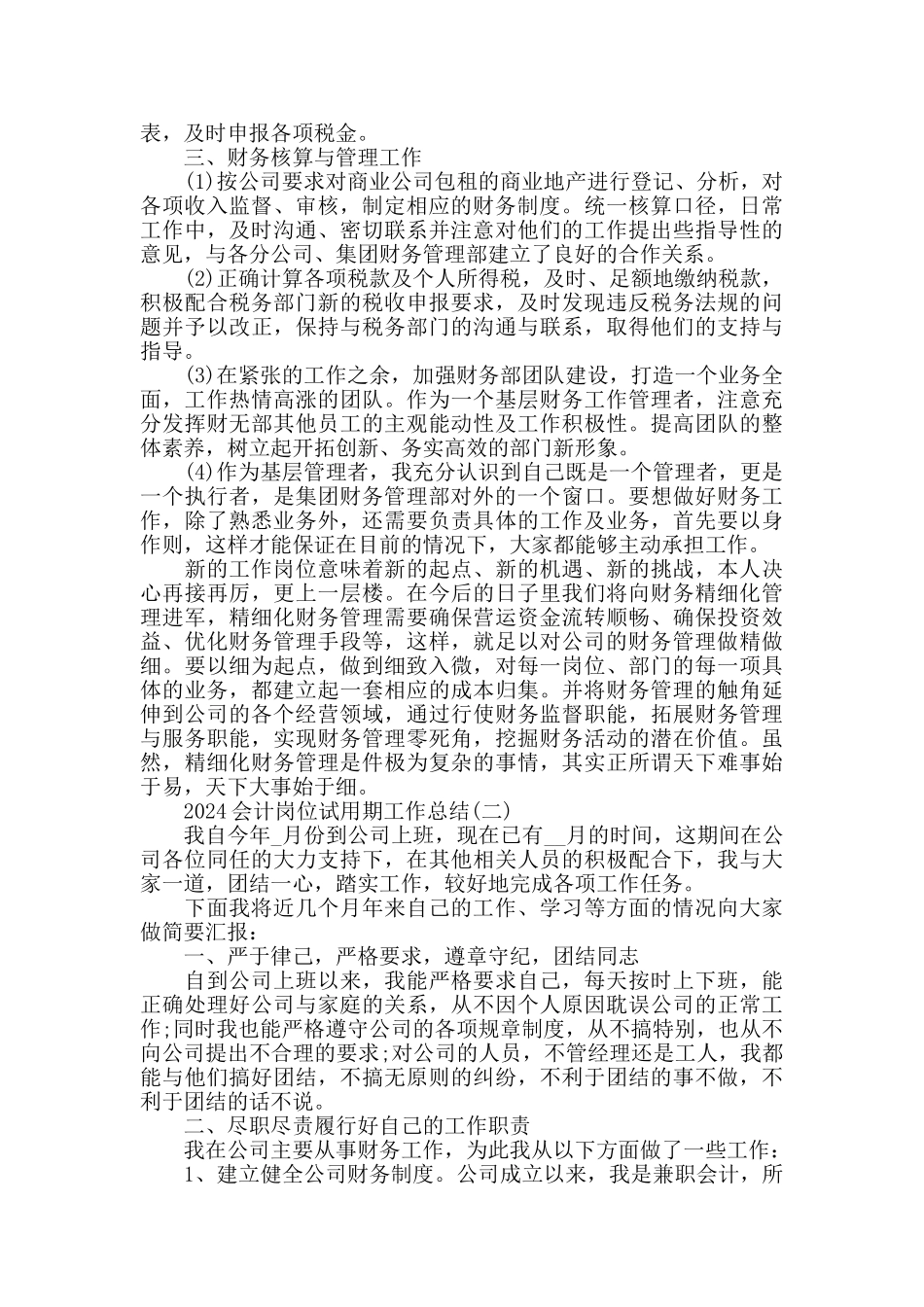 2024会计岗位试用期工作总结范文五篇_第2页