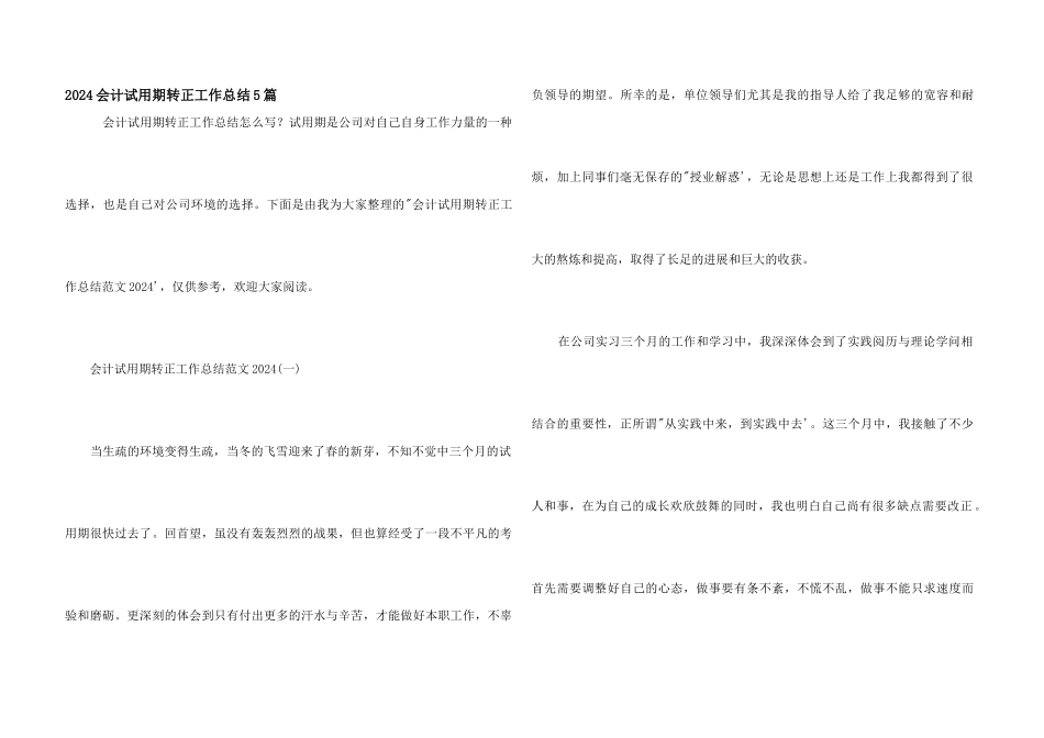2024会计试用期转正工作总结5篇_第1页