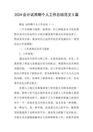 2024会计试用期个人工作总结范文5篇