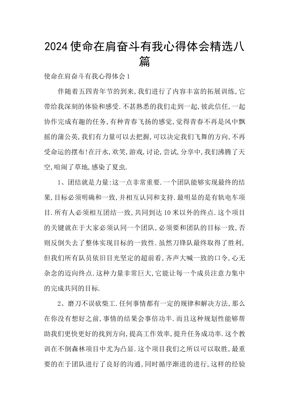 2024使命在肩奋斗有我心得体会精选八篇_第1页
