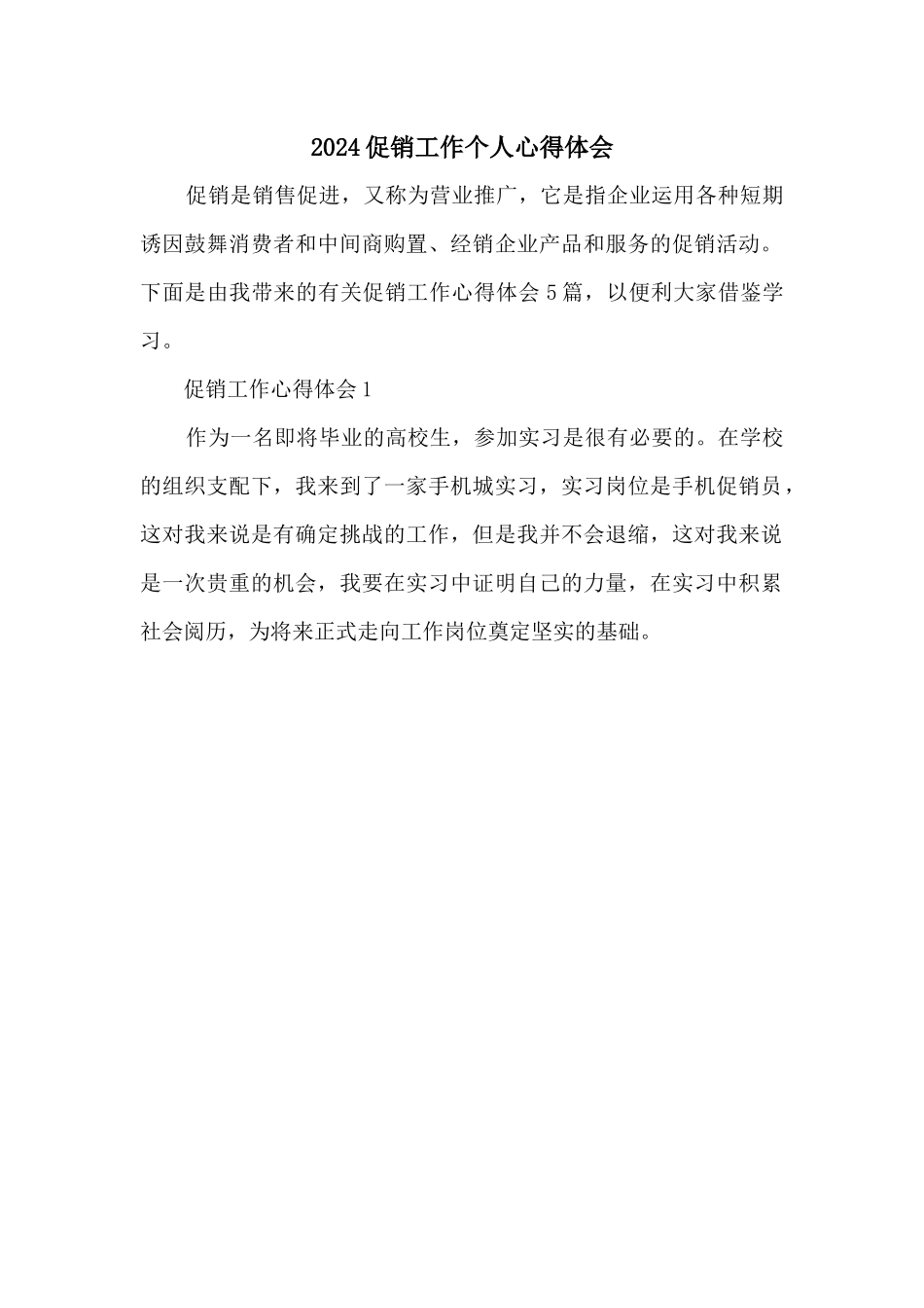 2024促销工作个人心得体会_第1页