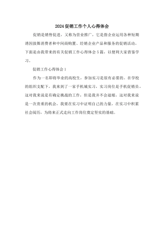 2024促销工作个人心得体会