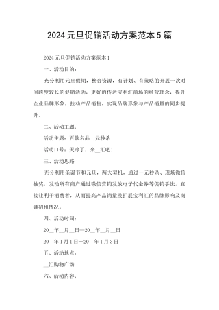 2024元旦促销活动方案范本5篇