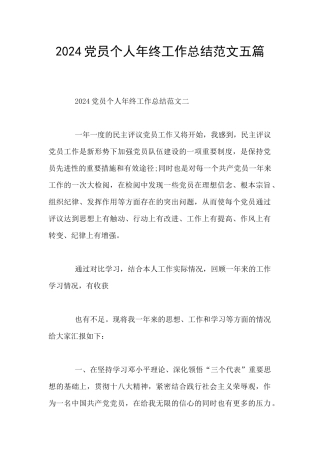 2024党员个人年终工作总结范文五篇