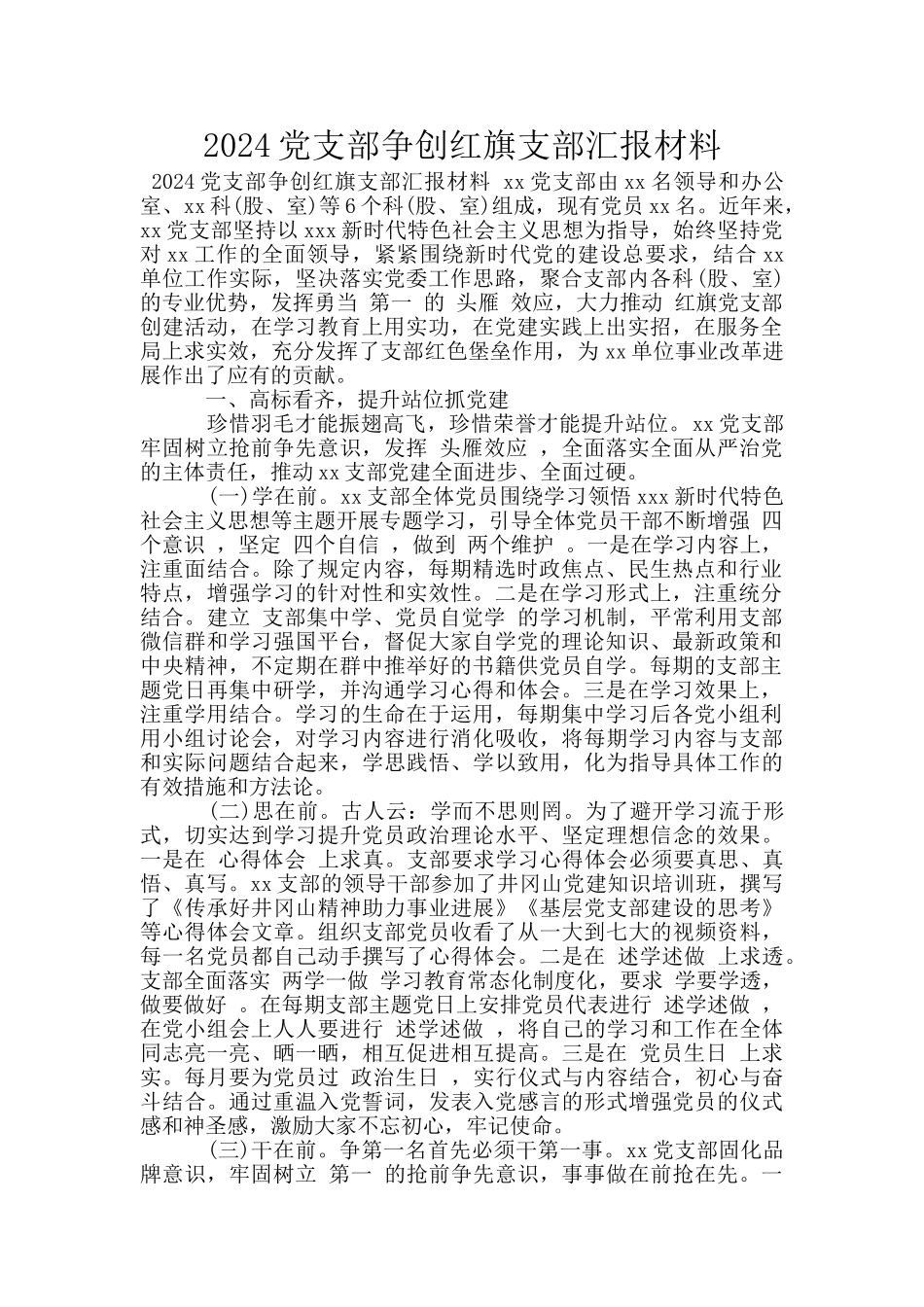 2024党支部争创红旗支部汇报材料_第1页