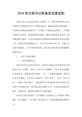 2024党支部书记抓基层党建述职