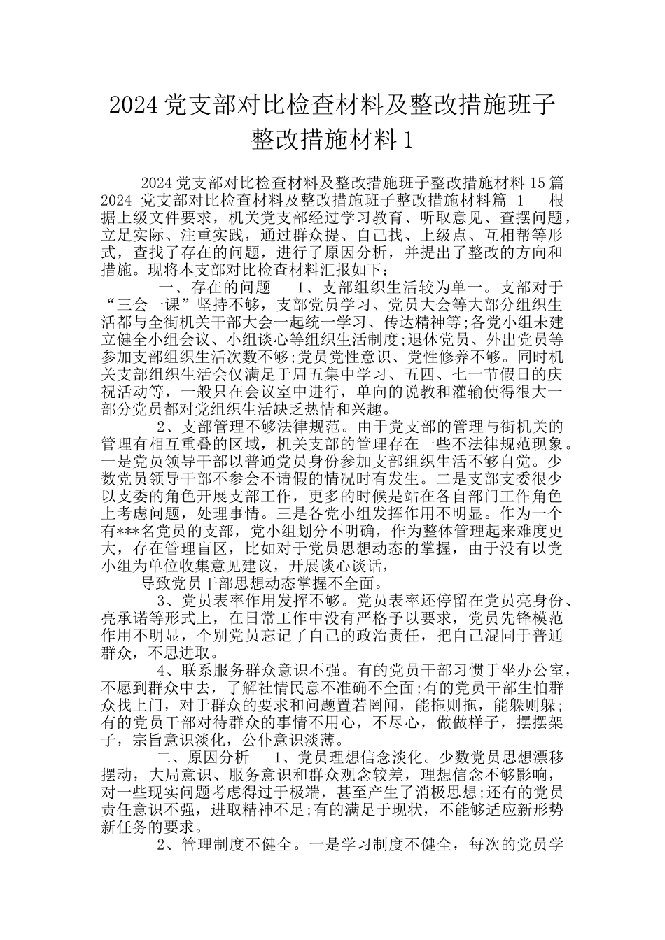 2024党支部对照检查材料及整改措施班子整改措施材料1_第1页