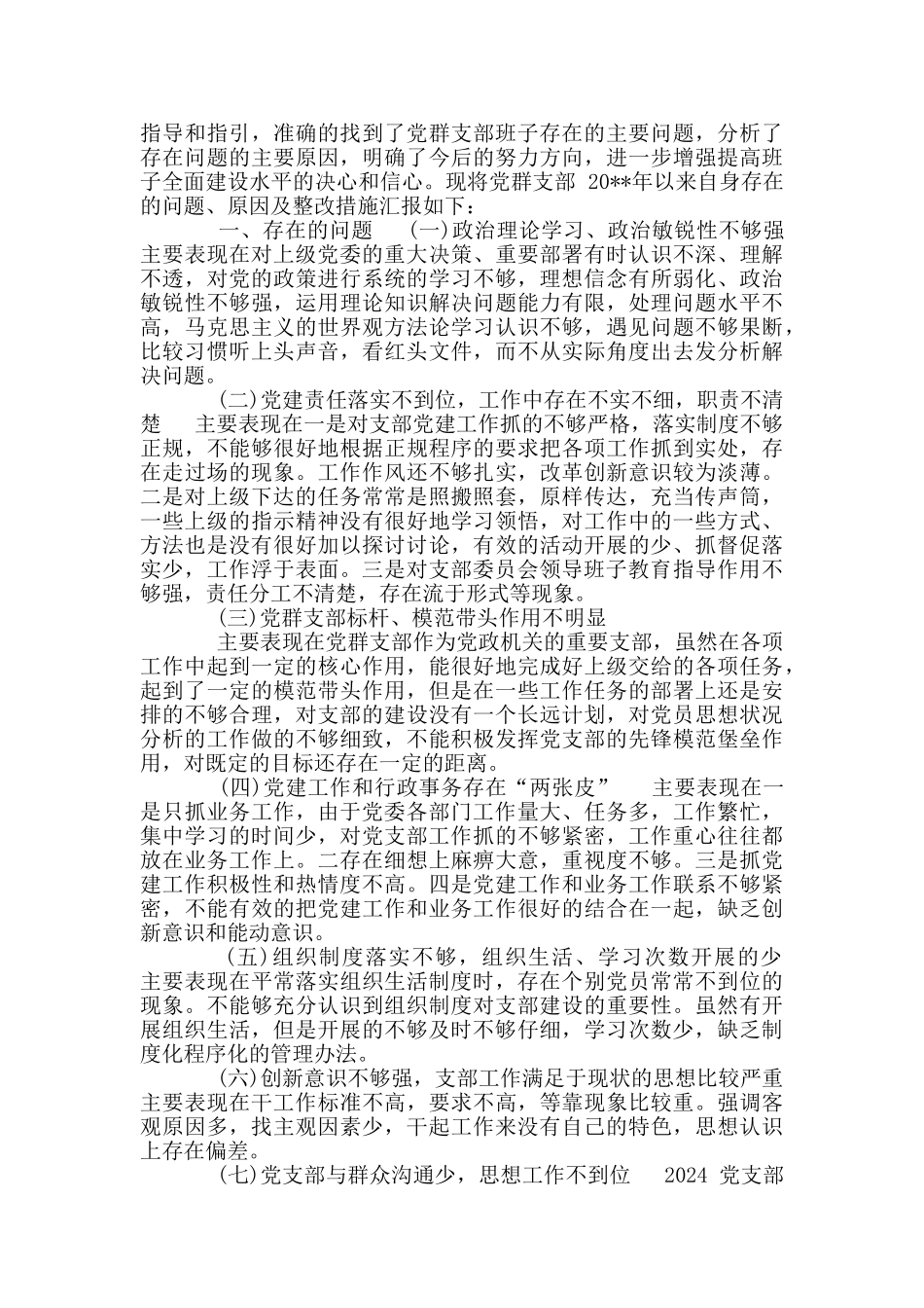 2024党支部对照检查材料及整改措施班子整改措施材料1_第3页