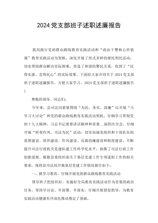 2024党支部班子述职述廉报告