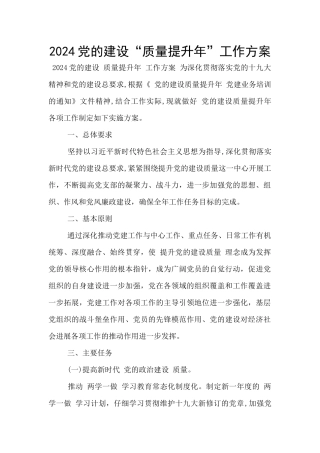 2024党的建设“质量提升年”工作方案