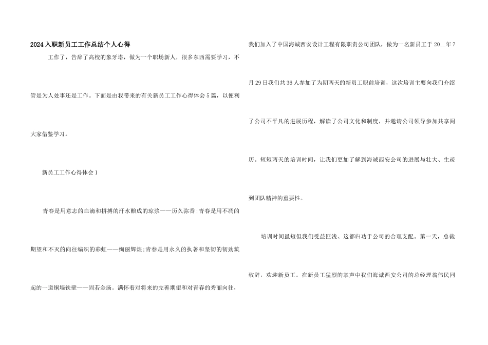 2024入职新员工工作总结个人心得_第1页