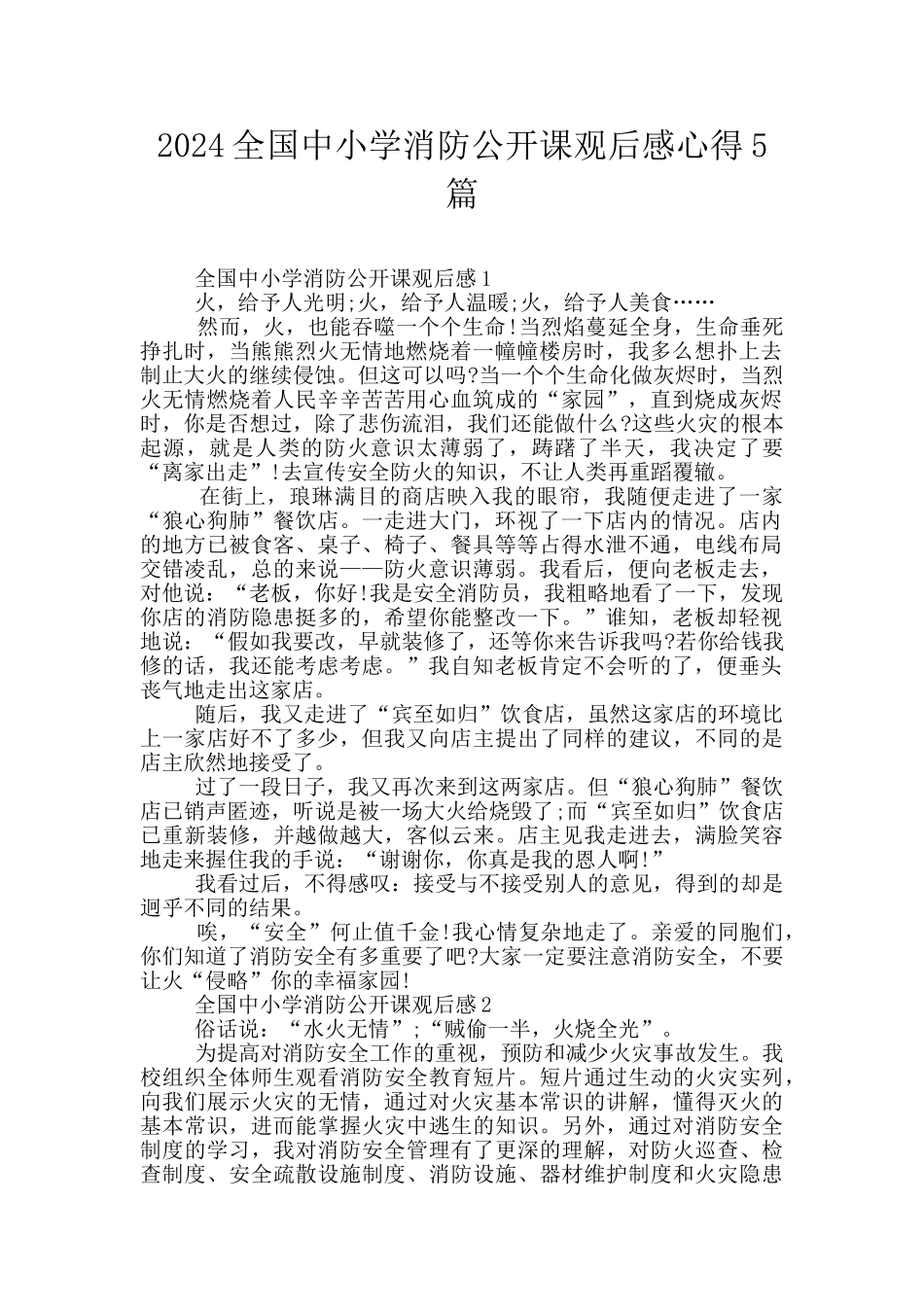 2024全国中小学消防公开课观后感心得5篇_第1页