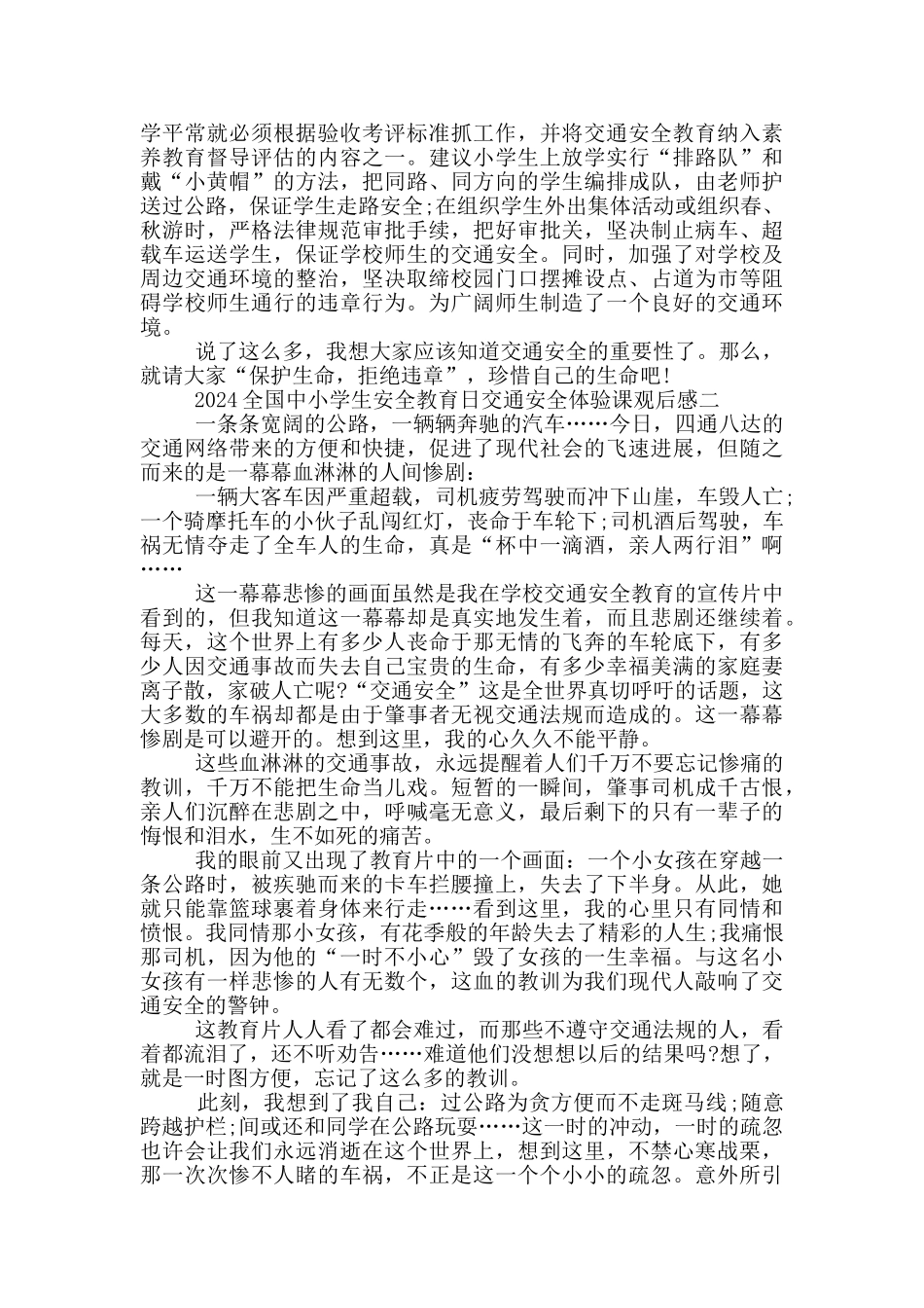 2024全国中小学生安全教育日交通安全体验课观后感5篇_第2页