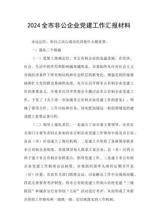 2024全市非公企业党建工作汇报材料