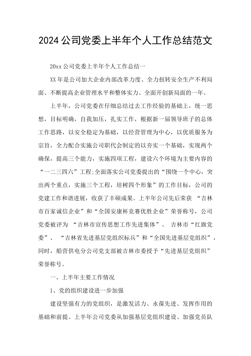 2024公司党委上半年个人工作总结范文_第1页