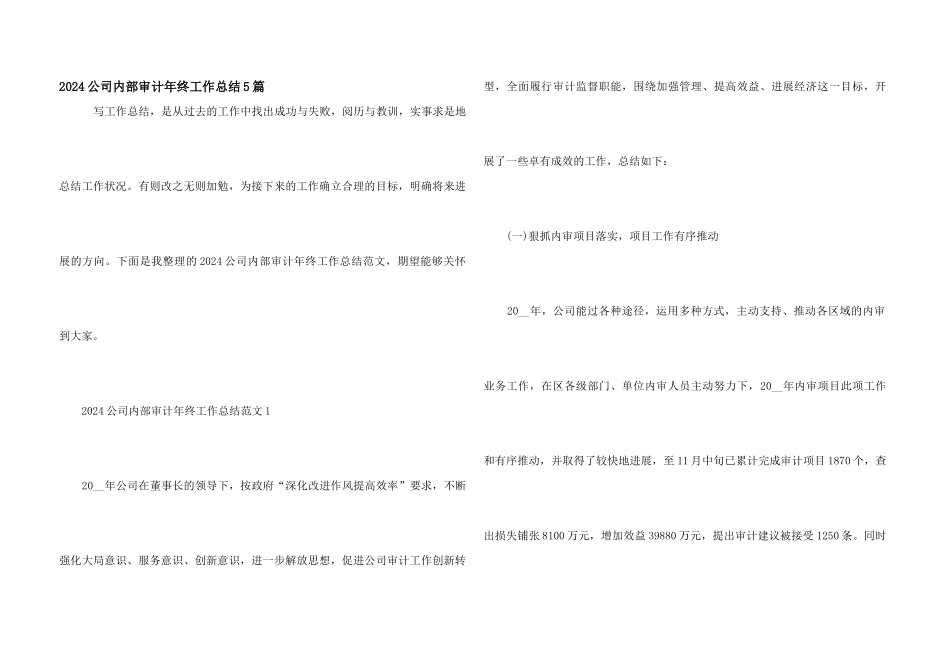 2024公司内部审计年终工作总结5篇_第1页