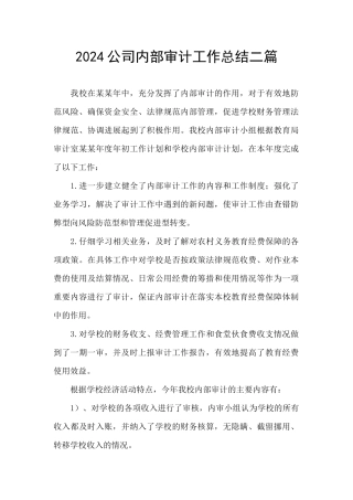 2024公司内部审计工作总结二篇