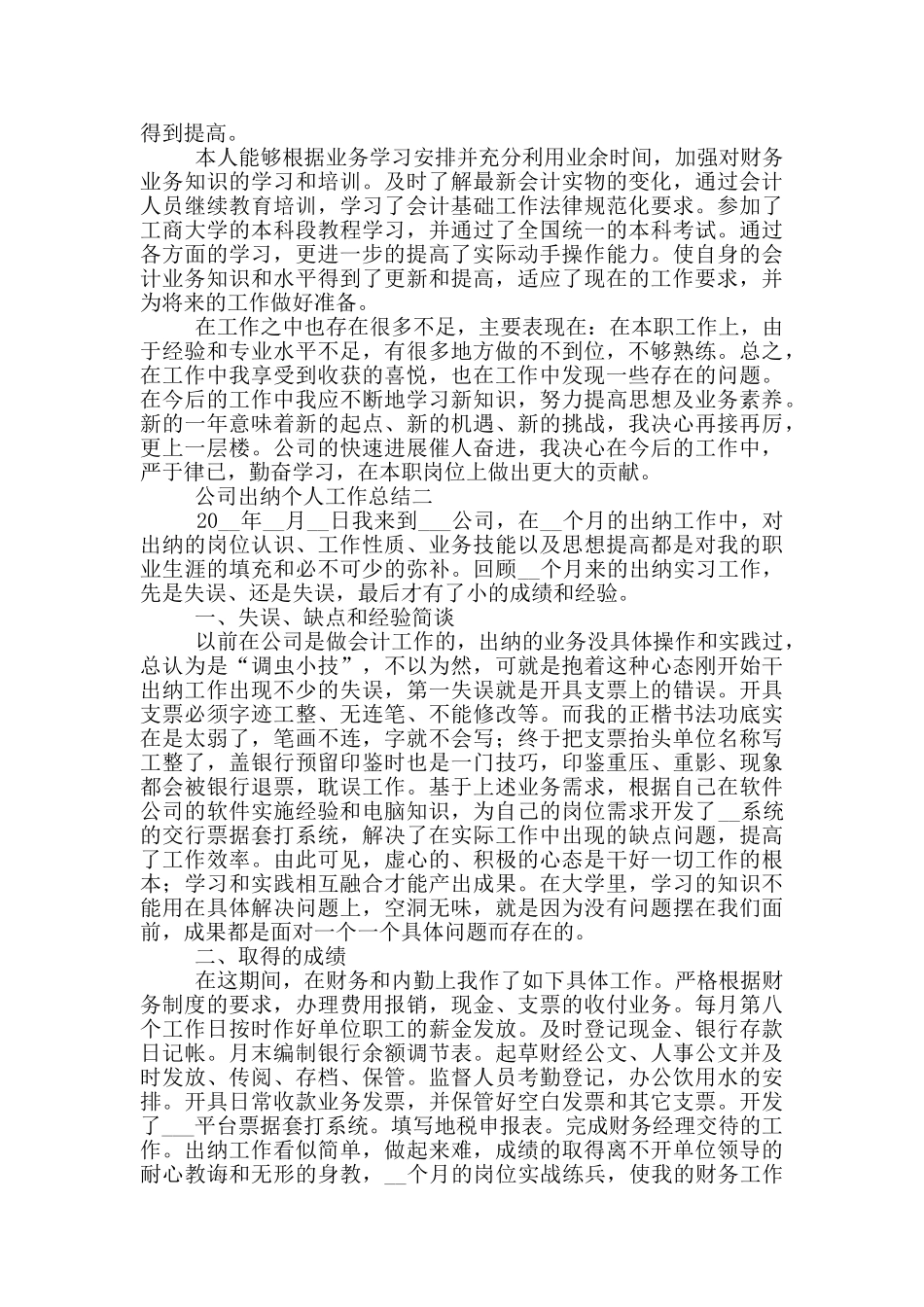 2024公司出纳个人工作总结5篇_第2页