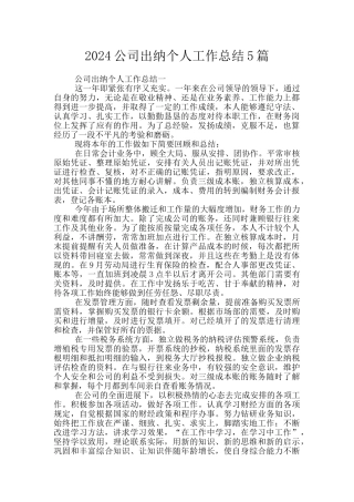 2024公司出纳个人工作总结5篇